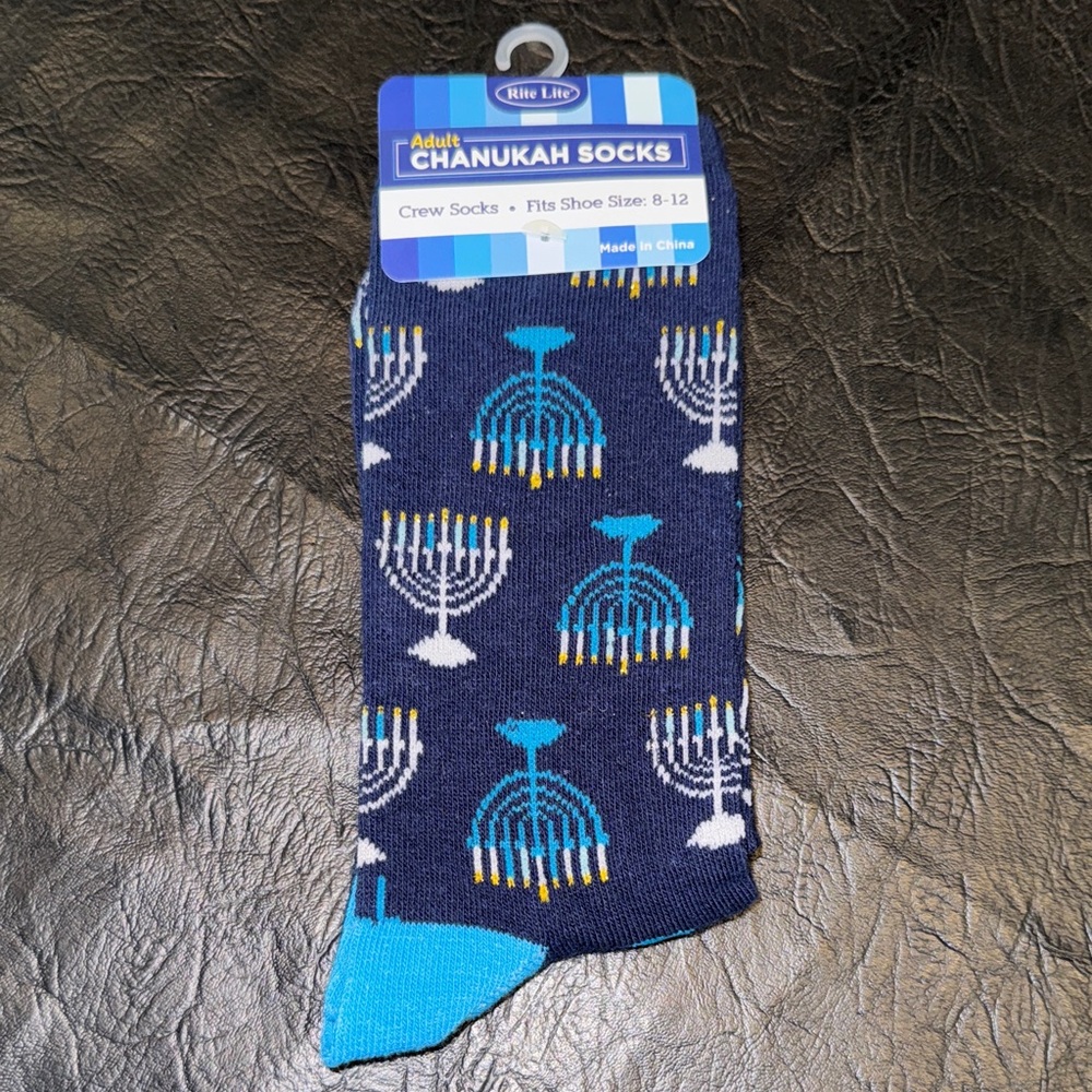 Blue Life Chanukah Crew Socks - Navy and Light Blue, NEW